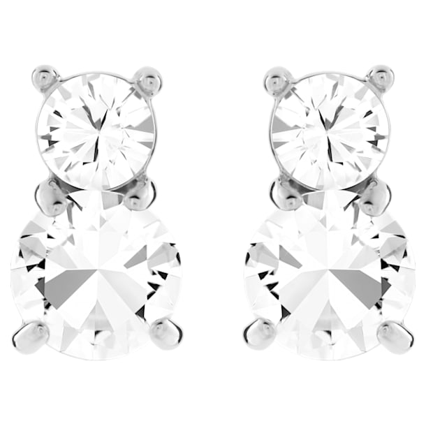 Solitaire Double pierced earrings, White, Gold-tone plated - Swarovski, 5128808