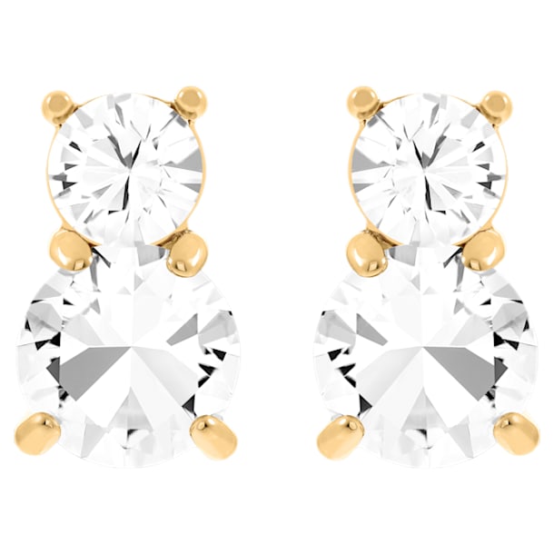 Solitaire Double pierced earrings, White, Gold-tone plated - Swarovski, 5128809