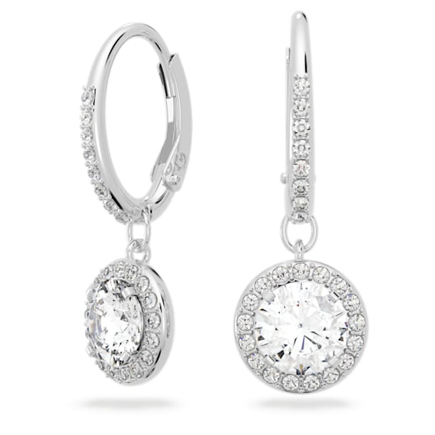 Angelic drop earrings, Round cut, White, Rhodium plated - Swarovski, 5142721