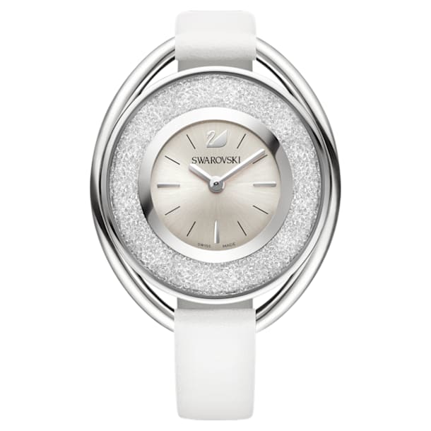 Reloj Crystalline Oval, Correa de piel, blanco, tono plateado - Swarovski, 5158548
