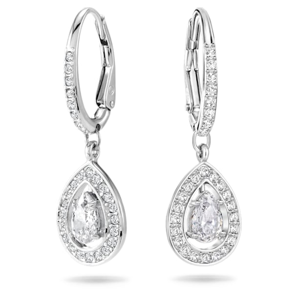 Angelic earrings, Pear cut crystal, White, Rhodium plated - Swarovski, 5197458