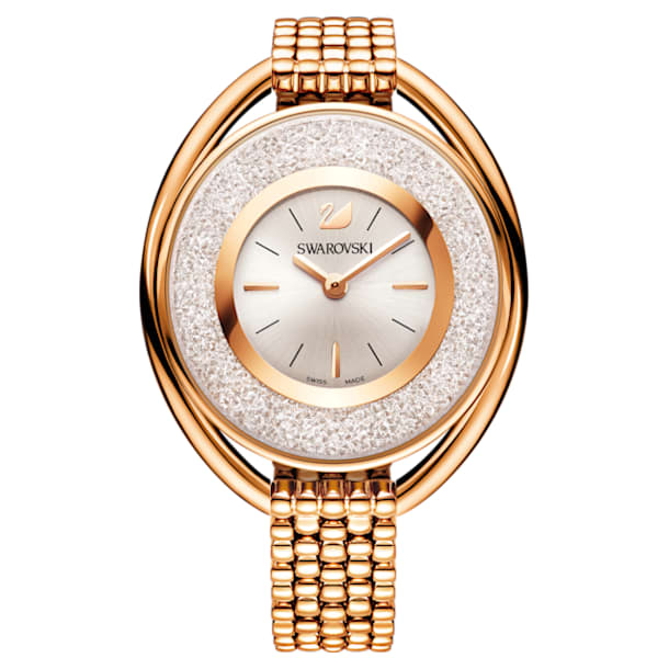 Crystalline Oval watch, Metal bracelet, White, Rose gold-tone finish - Swarovski, 5200341