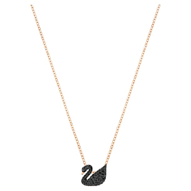 Swarovski Iconic Swan 链坠, 天鹅, 大码, 黑色, 镀玫瑰金色调 - Swarovski, 5204133