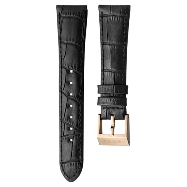 18mm Watch strap, Leather with stitching, Black, Rose-gold tone plated - Swarovski, 5222594