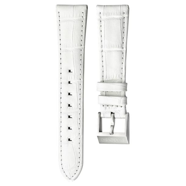 18mm Watch strap, Leather with stitching, White, Stainless Steel - Swarovski, 5222595