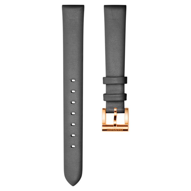 12mm Watch strap, Leather, Dark gray, Rose-gold tone plated - Swarovski, 5242461