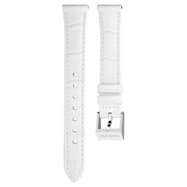 14mm Watch strap, Leather with stitching, White, Stainless Steel - Swarovski, 5263535