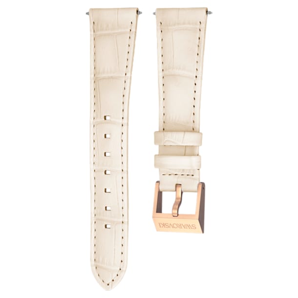18mm Watch strap, Leather with stitching, Beige, Rose-gold tone plated - Swarovski, 5263559