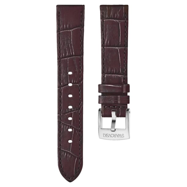 18mm Watch strap, Leather with stitching, Dark brown, Rose-gold tone plated - Swarovski, 5263562