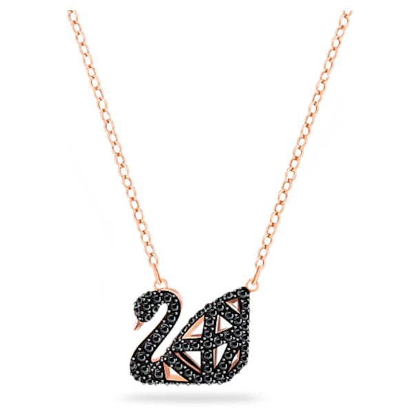 Dazzling Swan 项链, 天鹅, 黑色, 多种金属润饰 - Swarovski, 5281275