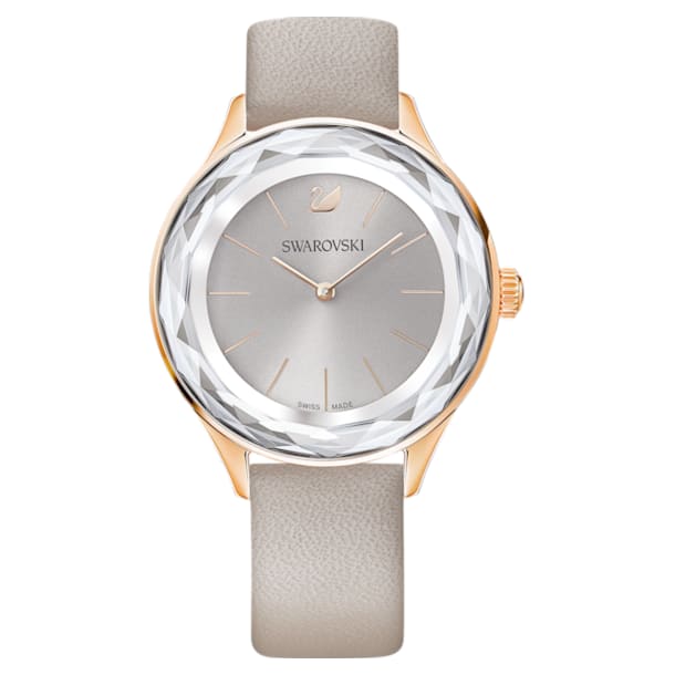 Octea Nova watch, Leather strap, Gray, Rose gold-tone finish - Swarovski, 5295326