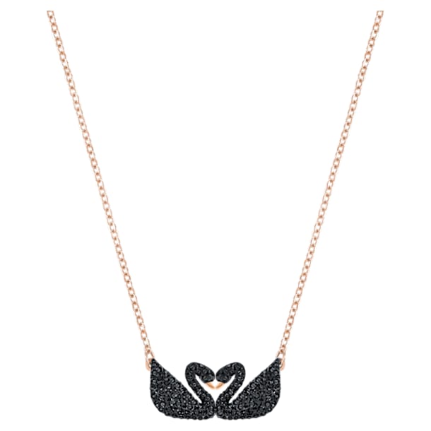 Swarovski Iconic Swan necklace, Swan, Black, Rose gold-tone plated - Swarovski, 5296468