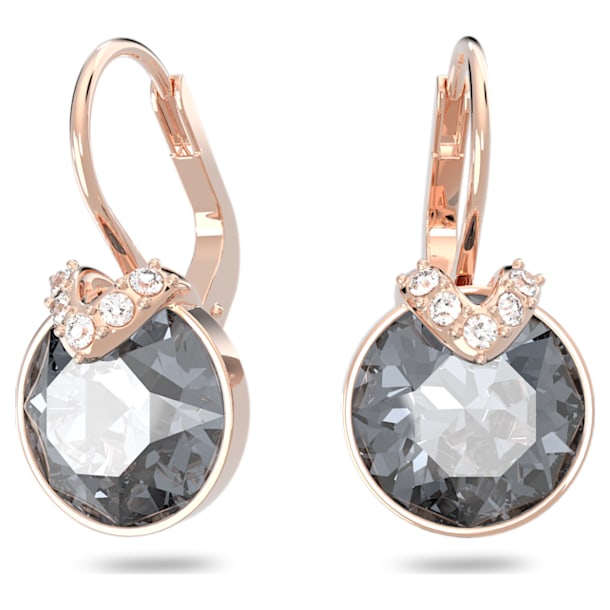 Bella V drop earrings, Round cut, Gray, Rose gold-tone plated - Swarovski, 5299317