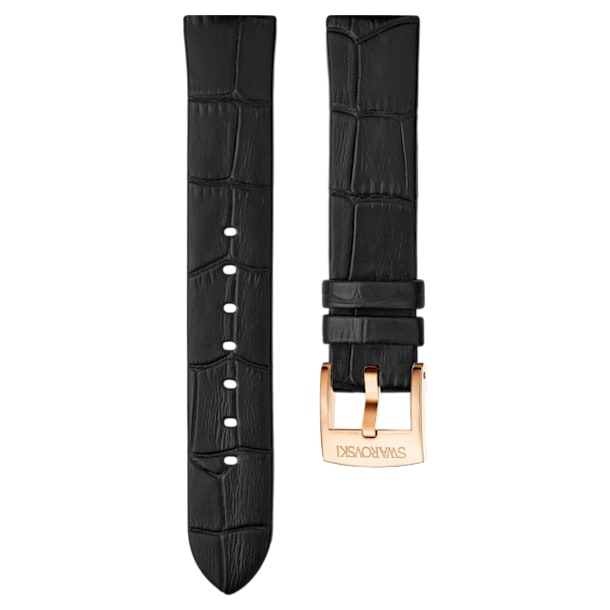 18mm Watch strap, Leather, Black, Rose-gold tone plated - Swarovski, 5301944