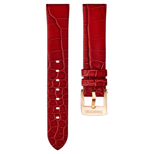 18mm Watch strap, Leather, Red, Rose-gold tone plated - Swarovski, 5302063