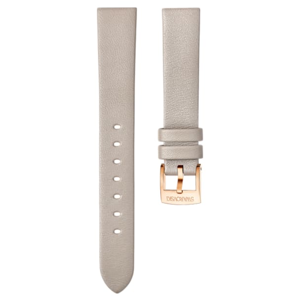 16mm Watch strap, Leather, Light gray, Rose-gold tone plated - Swarovski, 5302284