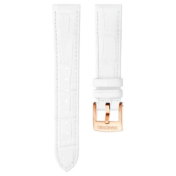 18mm Watch strap, Leather with stitching, White, Rose-gold tone plated - Swarovski, 5302458