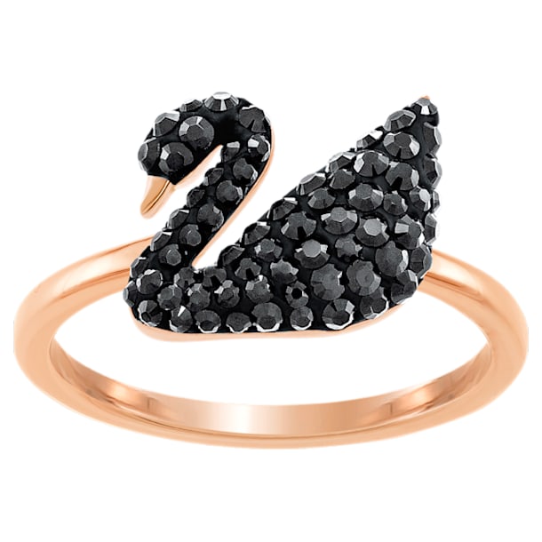 Swarovski Iconic Swan Ring, Black, Rose-gold tone plated - Swarovski, 5366574