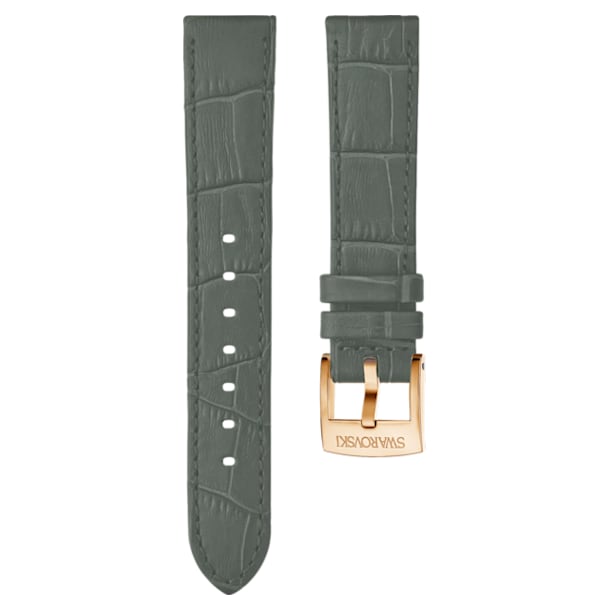 20mm Watch strap, Leather with stitching, Gray, Rose-gold tone plated - Swarovski, 5371982