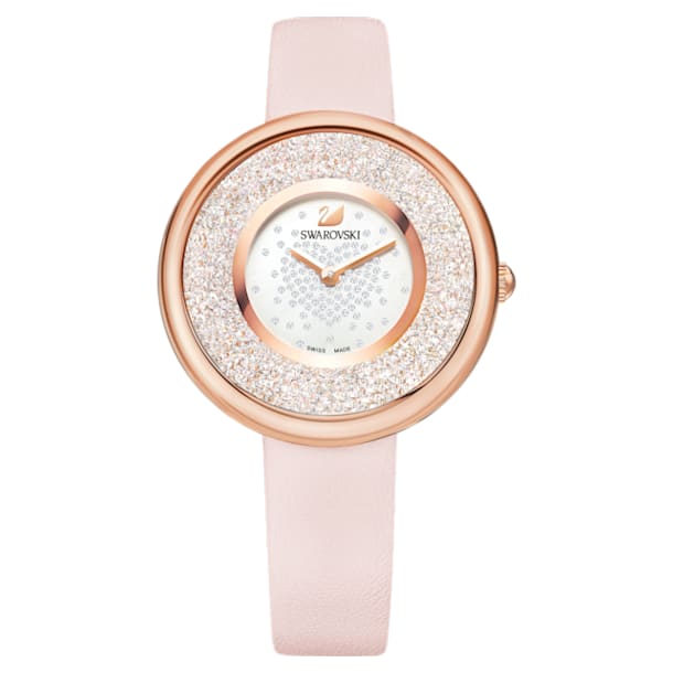 Crystalline Pure 腕表, 真皮表带, 粉红色, 玫瑰金色调润饰 - Swarovski, 5376086