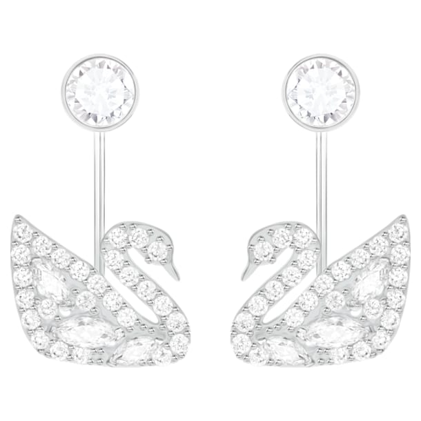 Swan Lake pierced earring jackets, White, Rhodium plated - Swarovski, 5379944