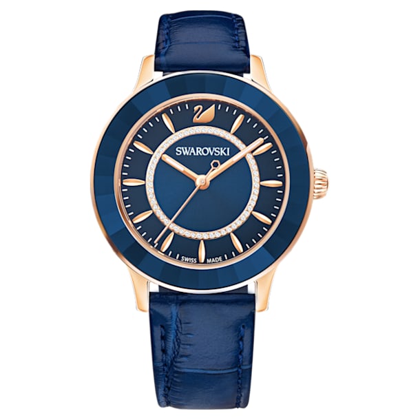 Octea Lux Watch, Leather strap, Blue, Rose-gold tone PVD - Swarovski, 5414413