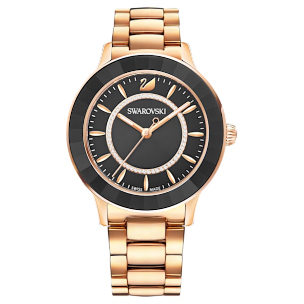 Montre Octea Lux, Bracelet en métal, Noir, Finition or rose - Swarovski, 5414419 Montre Octea Lux, Bracelet en métal, Noir, Finition or rose - Swarovski, 5414419