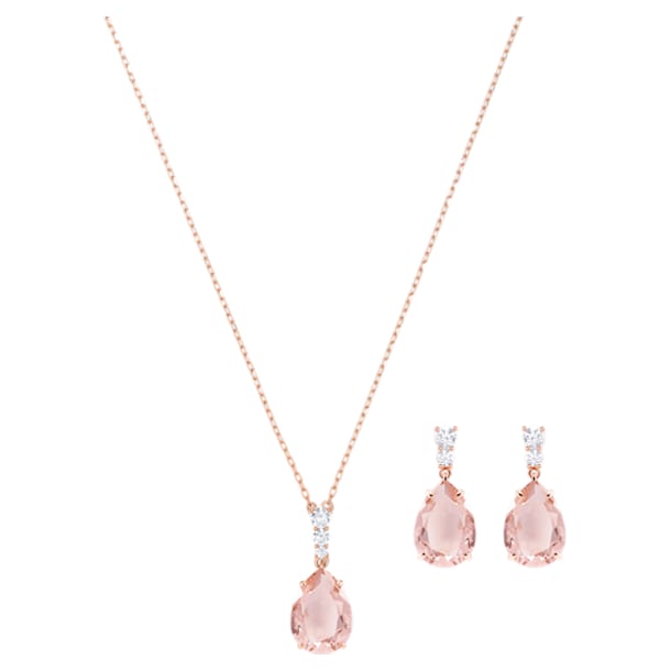 Parure De Bijoux Fantaisie Rose - Collier, Bague Et Boucles D'oreilles, Neuf Sans Emballage