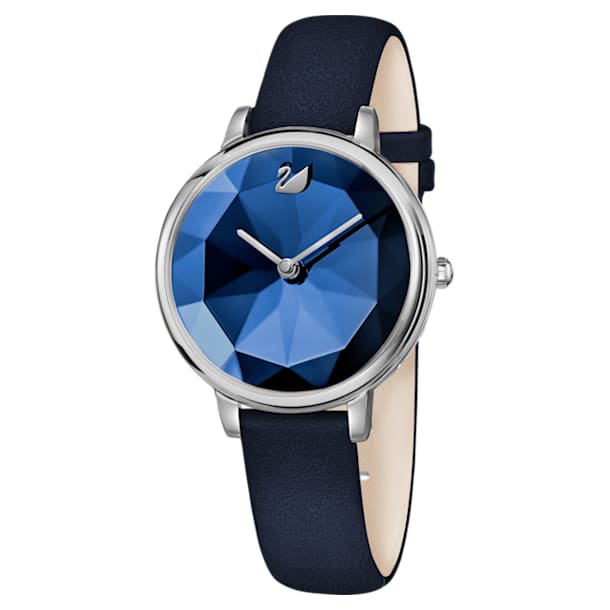 Crystal Lake Watch, Leather strap, Blue, Stainless steel - Swarovski, 5416006