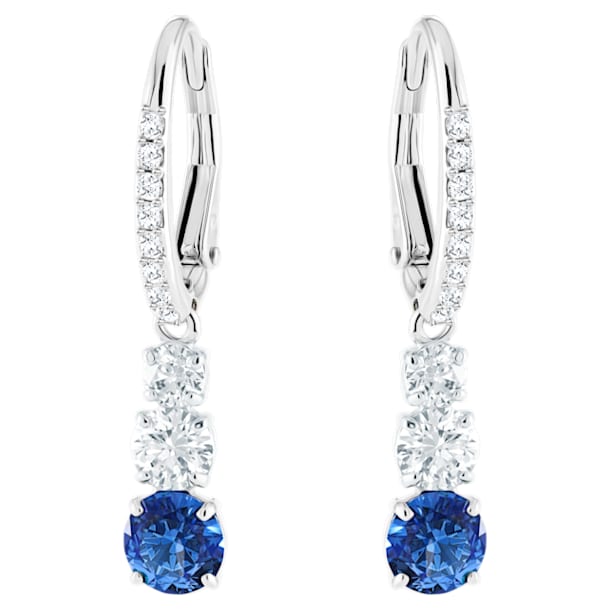 Attract Trilogy drop earrings, Round, Blue, Rhodium plated - Swarovski, 5416154