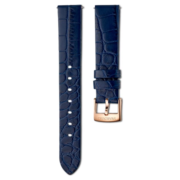 Bracelet de montre 17mm, cuir avec coutures, bleu, métal doré rose - Swarovski, 5419165