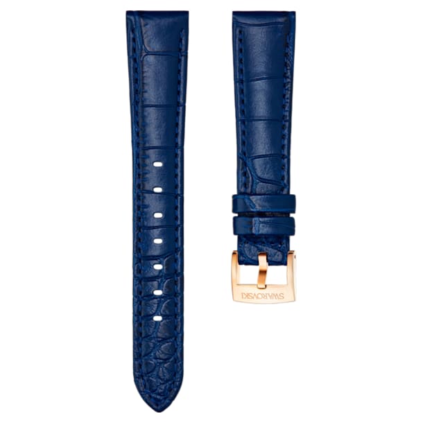 Cinturino per orologio 17mm, pelle con impunture, blu, placcato color oro Rosa - Swarovski, 5419166
