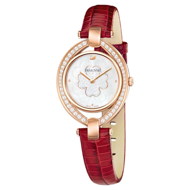 Stella 手錶, 真皮錶帶, 红色, 玫瑰金色潤飾 - Swarovski, 5421822