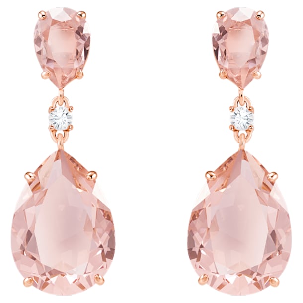 Vintage Drop Pierced Earrings, Pink, Rose-gold tone plated - Swarovski, 5424361