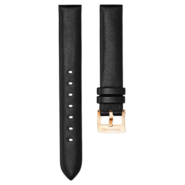 14mm Watch strap, Leather, Black, Rose-gold tone plated - Swarovski, 5426595
