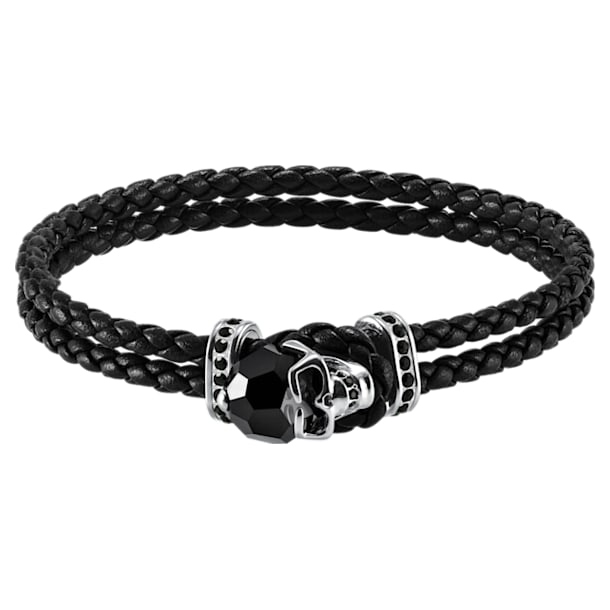 Taddeo Bracelet, Leather, Black, Palladium plated - Swarovski, 5427135