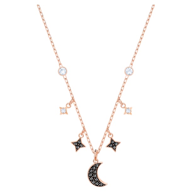 Swarovski Symbolic necklace, Moon and star, Black, Rose-gold tone plated - Swarovski, 5429737