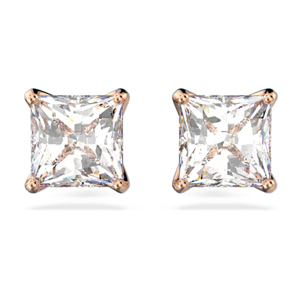 Attract stud earrings, Square cut, White, Rose gold-tone plated - Swarovski, 5431895