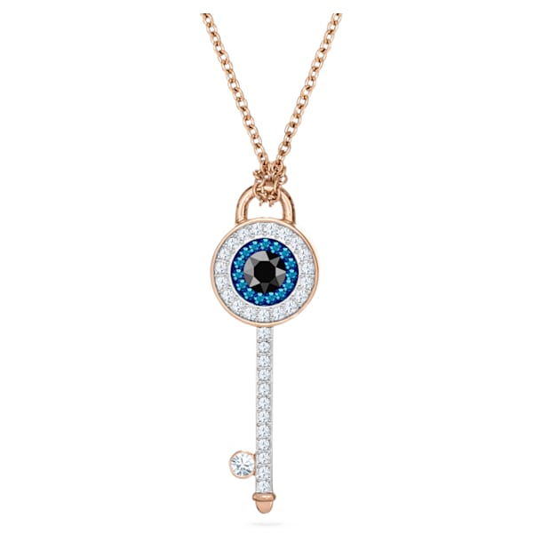 Collana Swarovski Symbolic, Evil eye e chiave, Blu, Placcato color oro Rosa - Swarovski, 5437517