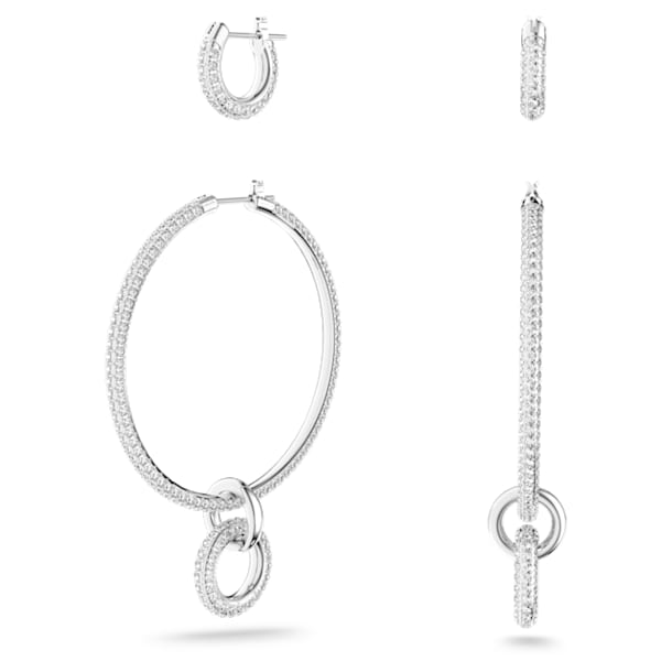 Stone hoop earrings, White, Rhodium plated - Swarovski, 5437971