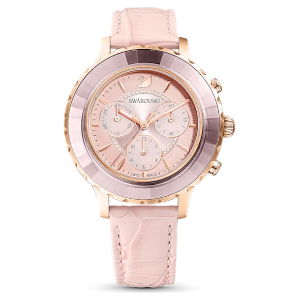 Octea Lux Chrono 腕表, 真皮表带, 粉红色, 玫瑰金色调润饰 - Swarovski, 5452501