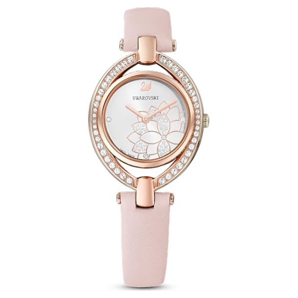 Stella watch, Leather strap, Pink, Rose gold-tone finish - Swarovski, 5452507