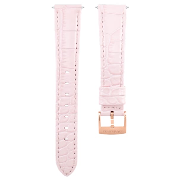 17mm Watch strap, Leather with stitching, Pink, Rose-gold tone plated - Swarovski, 5455151
