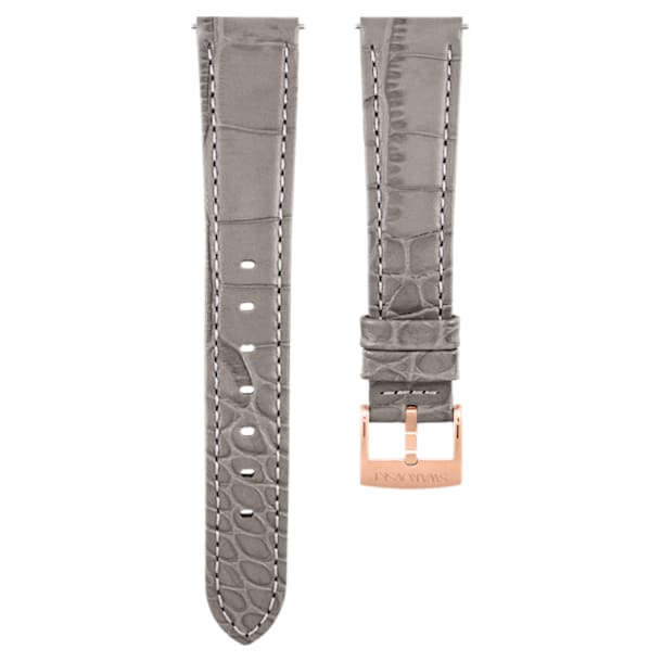 Bracelet de montre 17mm, cuir avec coutures, Taupe, métal doré rose - Swarovski, 5455156
