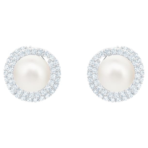 Originally stud earrings, White, Rhodium plated - Swarovski, 5461087
