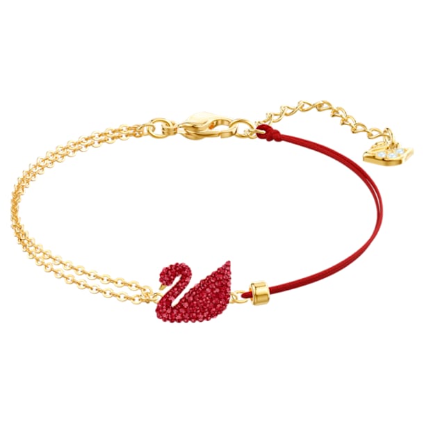 Βραχιόλι Swarovski Iconic Swan, Κύκνος, Κόκκινο, Επιμετάλλωση σε χρυσαφί τόνο - Swarovski, 5465403