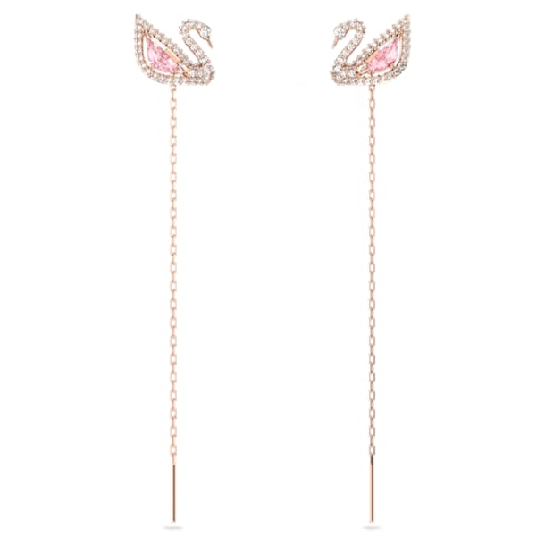 Dazzling Swan earrings, Swan, Pink, Rose gold-tone plated - Swarovski, 5469990