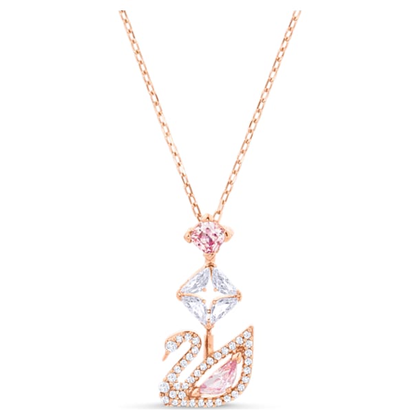 Κολιέ σε σχήμα Υ Dazzling Swan, Κύκνος, Ροζ, Επιμετάλλωση σε ροζ χρυσαφί τόνο - Swarovski, 5473024