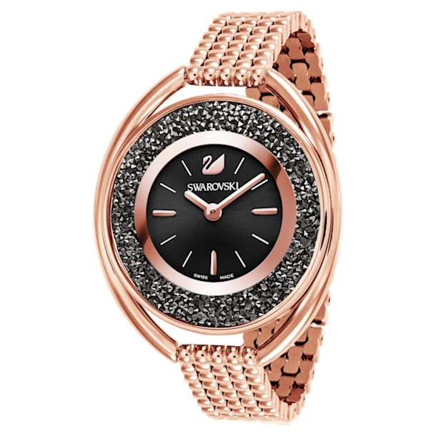 Crystalline Oval 腕表, 金属手链, 黑色, 玫瑰金色调润饰 - Swarovski, 5480507