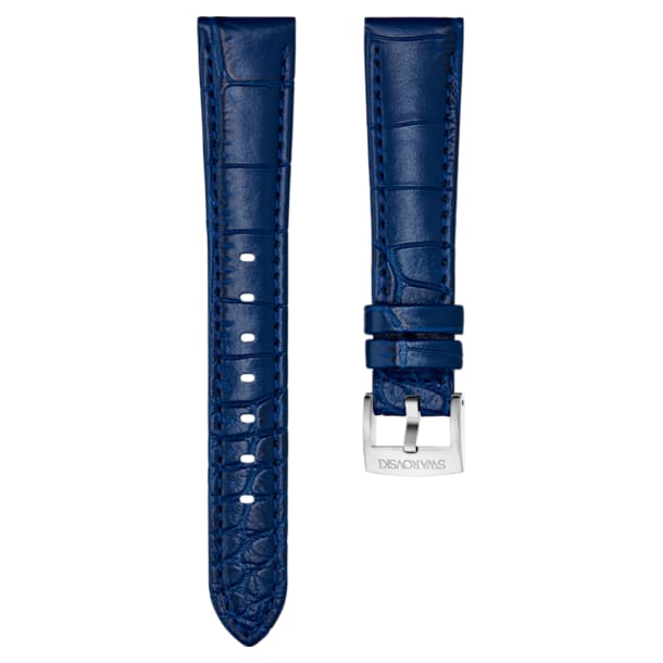 18mm Watch strap, Leather with stitching, Blue, Stainless steel - Swarovski, 5480516